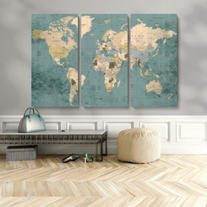 Classic World Map Canvas Print – Framed Vintage Map Wall