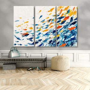 Abstract Fish Shoal Wall Art Canvas Print, Colorful Fish