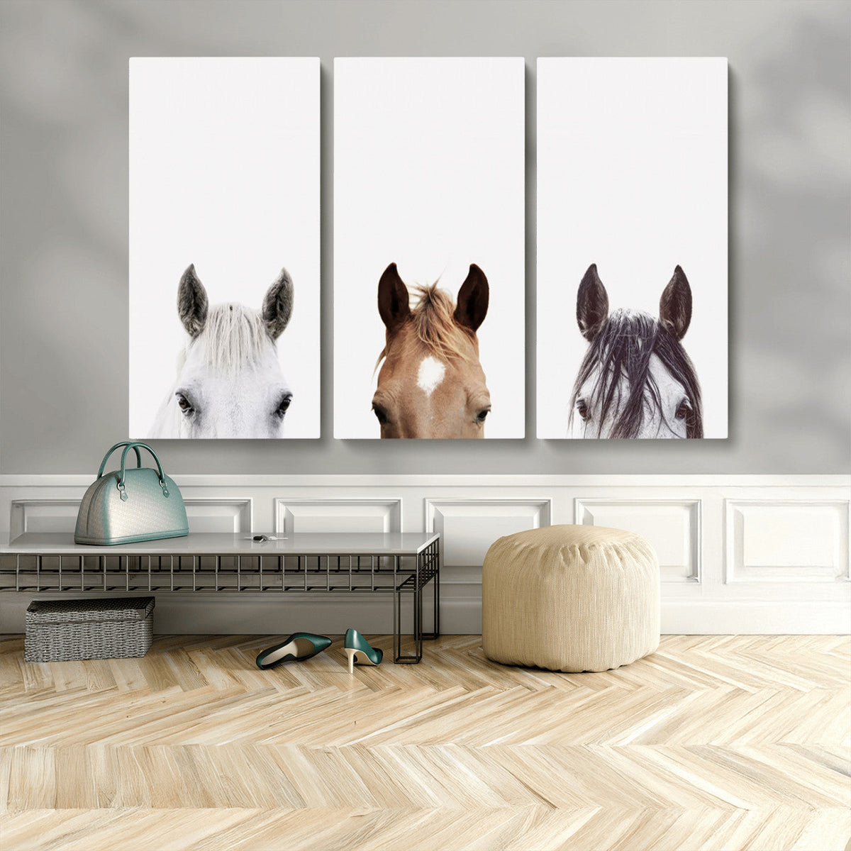 Horse Prints Set, Set of 3 Horse Wall Art, Horses Portraits,