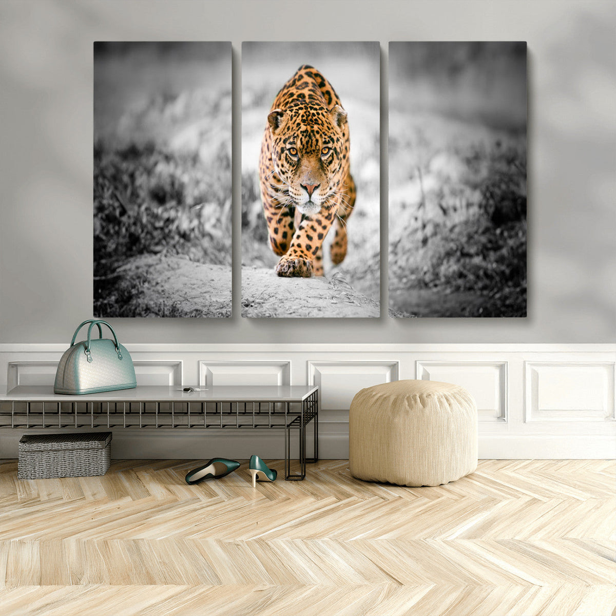 Jaguar Wall Art Canvas Print - Majestic Big Cat in Focused