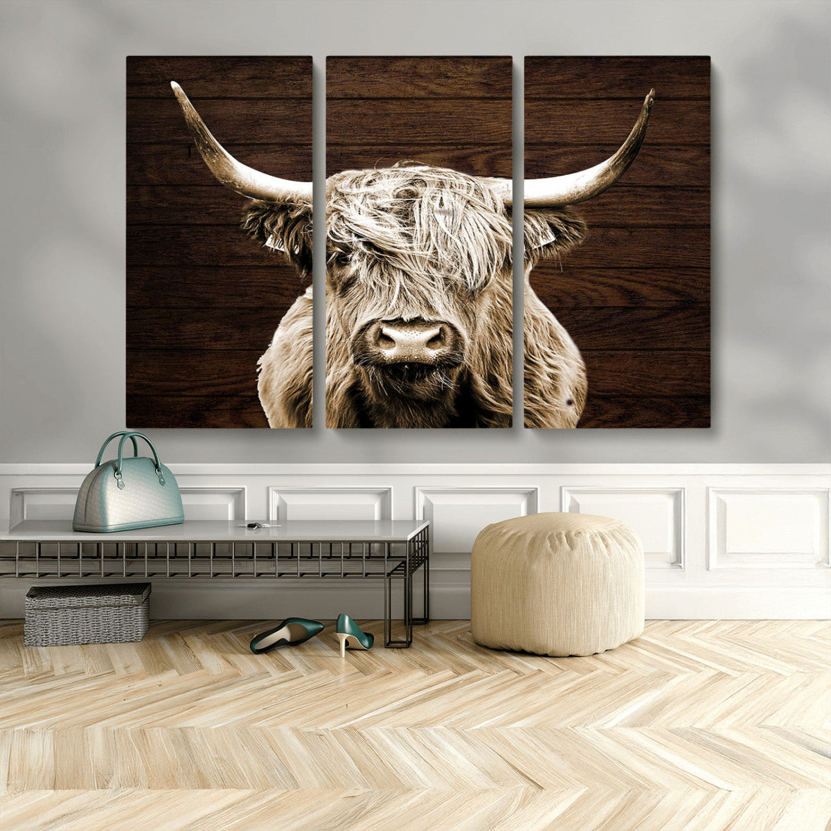 Highland Cow Wall Art Canvas Print, Rustic Farmhouse Decor,