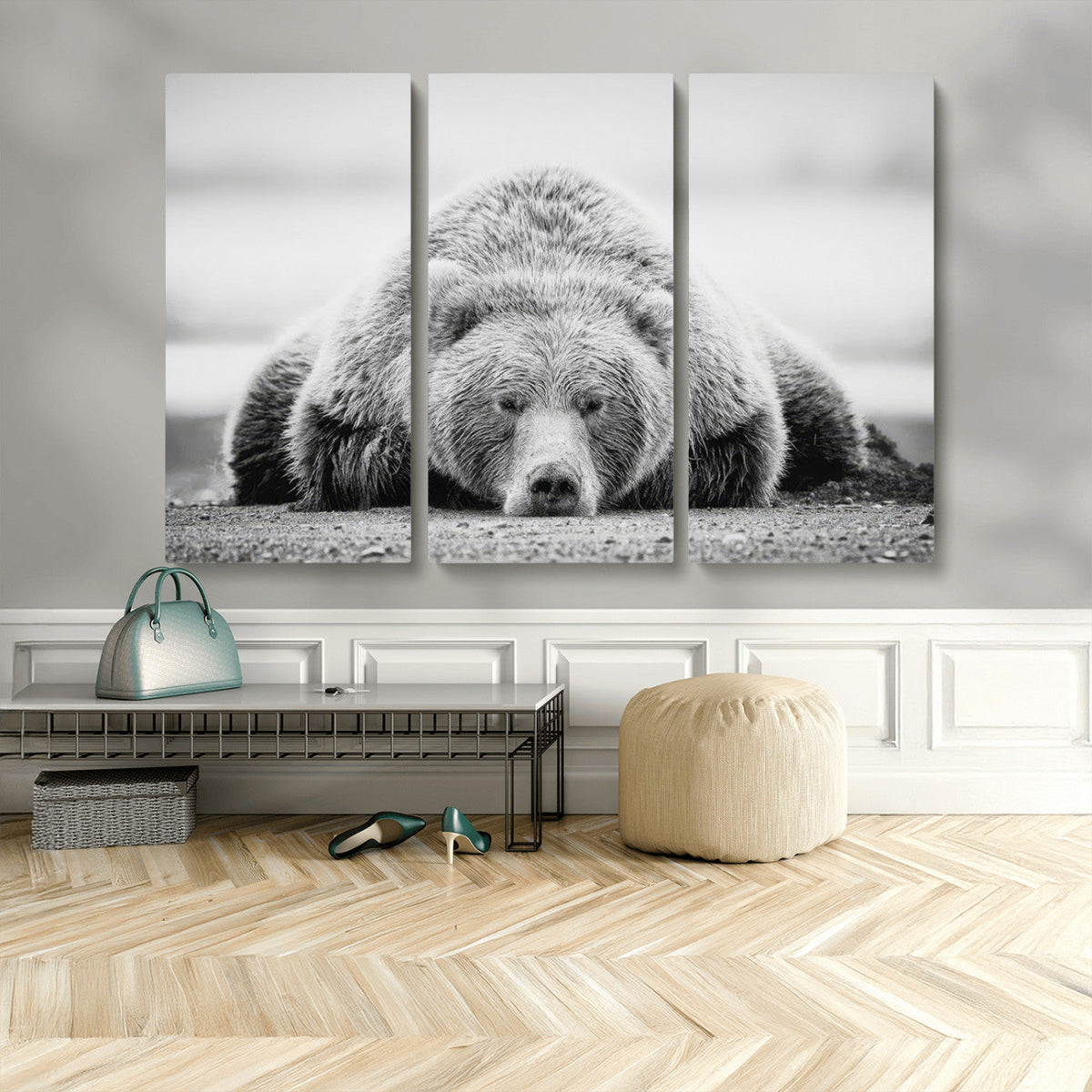 Resting Grizzly Bear Wall Art Canvas Print – Majestic Lazy