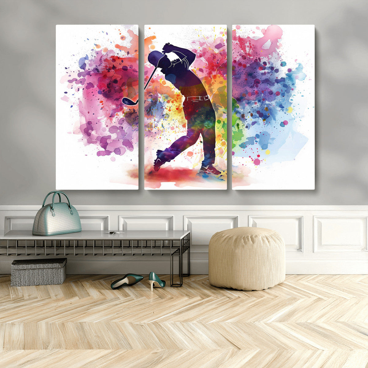 Colorful Golfer Swing Wall Art Canvas Print - Ready to Hang,