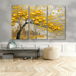 Yellow Blossom Tree Canvas Wall Art - Floral Abstract Modern