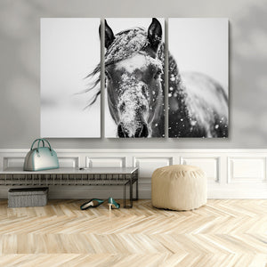 Western Wall Art | Black and White Winter Horse Wall Art |