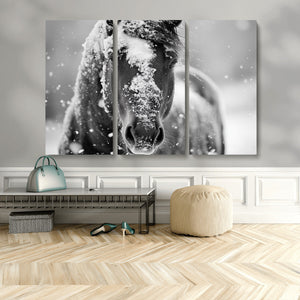 Black and White Horse Winter Wall Art | Ready to Hang and
