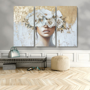 Golden Petal Wall Art - Canvas Print Flower Head Woman