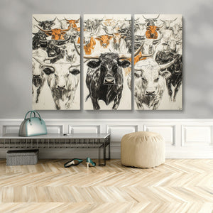 Farmhouse Wall Art | Western Longhorn Cattle Canvas Print |