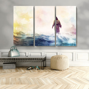 Watercolor Jesus Walking on Water Canvas Print, Christian