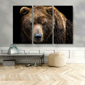 Grizzly Brown Bear Canvas Wall Art, Wildlife Animal Canvas
