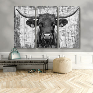 Abstract Longhorn Bull Wall Art Canvas Print - Rustic Texas