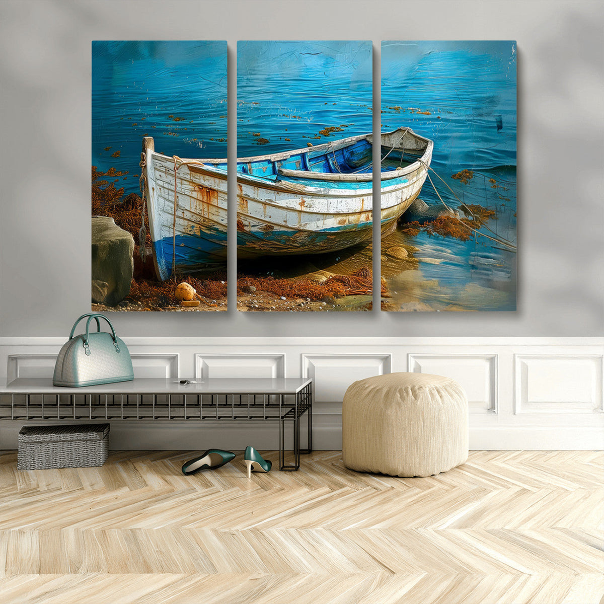 Vintage Boat on Tranquil Waters | Coastal Wall Art for