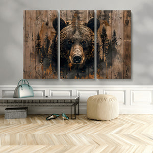 Rustic Grizzly 399 Wall Art | Triptych Canvas Print | Rustic