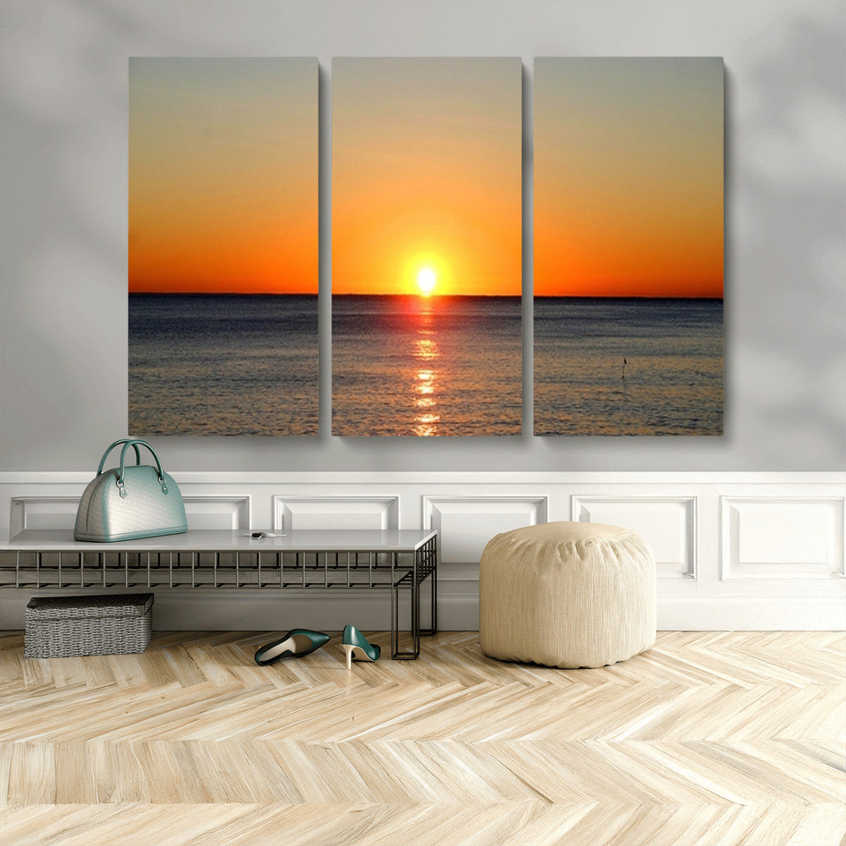 Golden Horizon Sunset Over Ocean Wall Art Canvas Print –