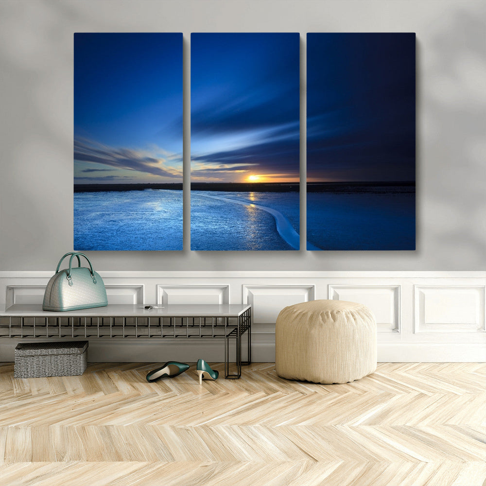 Blue Sunset Ocean Canvas Wall Art Print – Serene Coastal