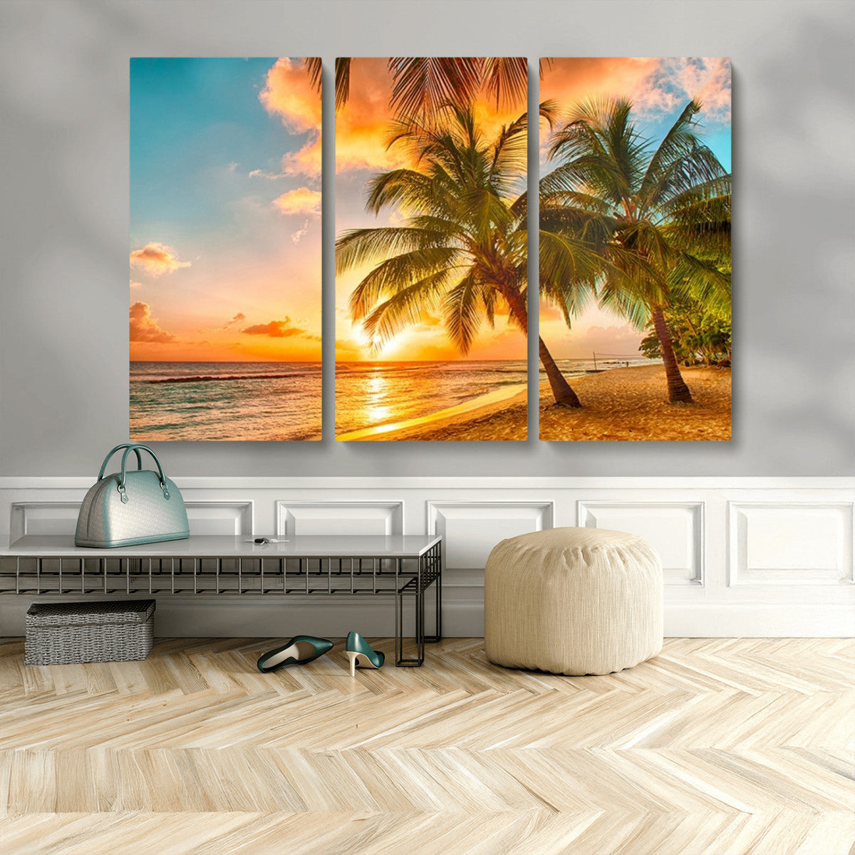 Tropical Sunset Beach Canvas Wall Art Print – Vibrant Palm