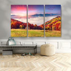 Autumn Mountain Foggy Landscape Wall Art Canvas Print |