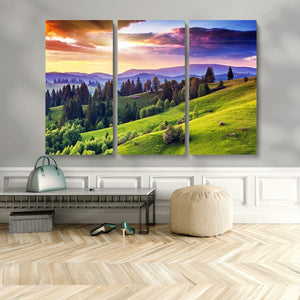 Green Hills and Sunset Wall Art Print - Scenic Landscape