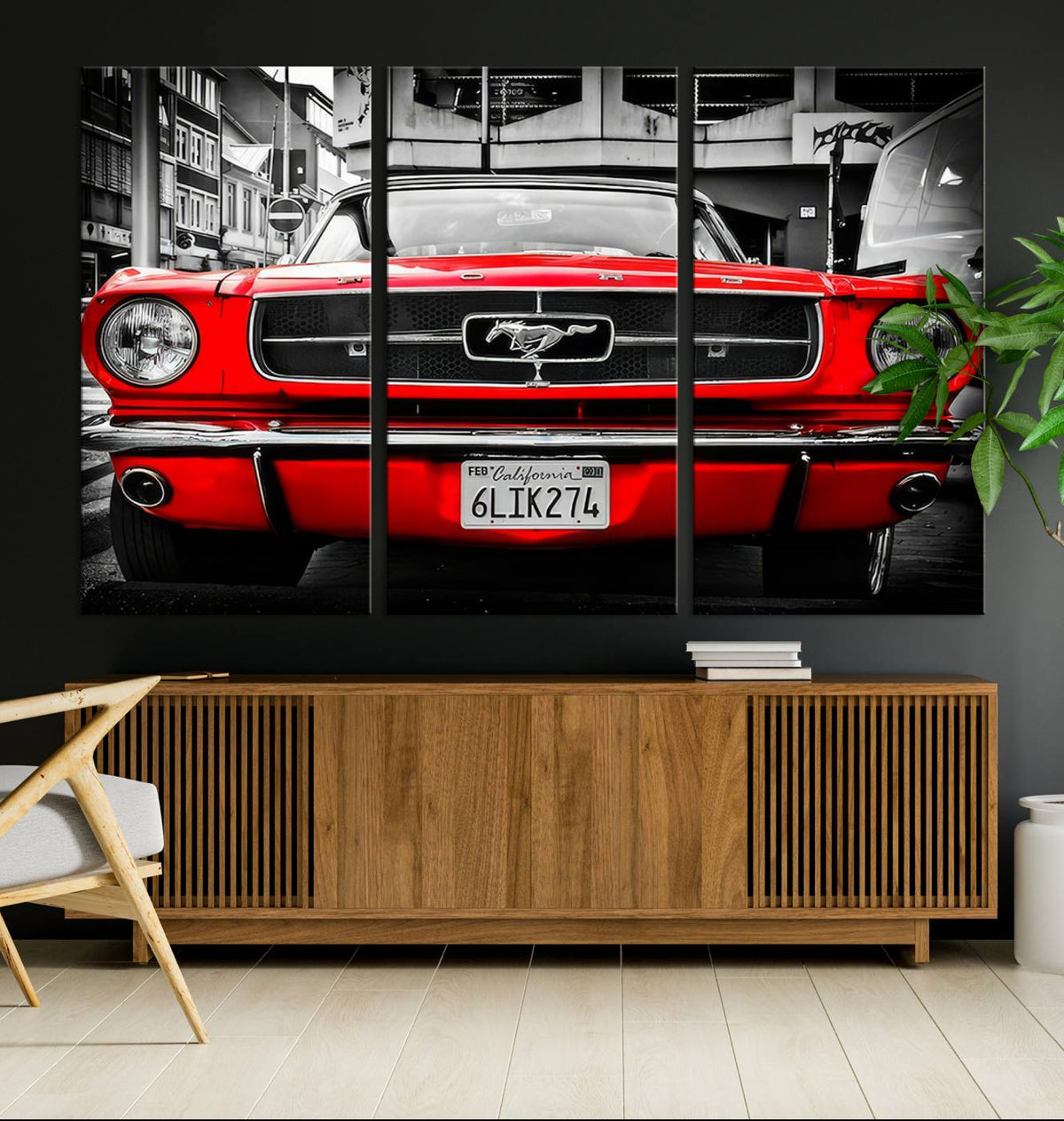 Red Mustang Car Wall Art – Framed Classic Vehicle Canvas