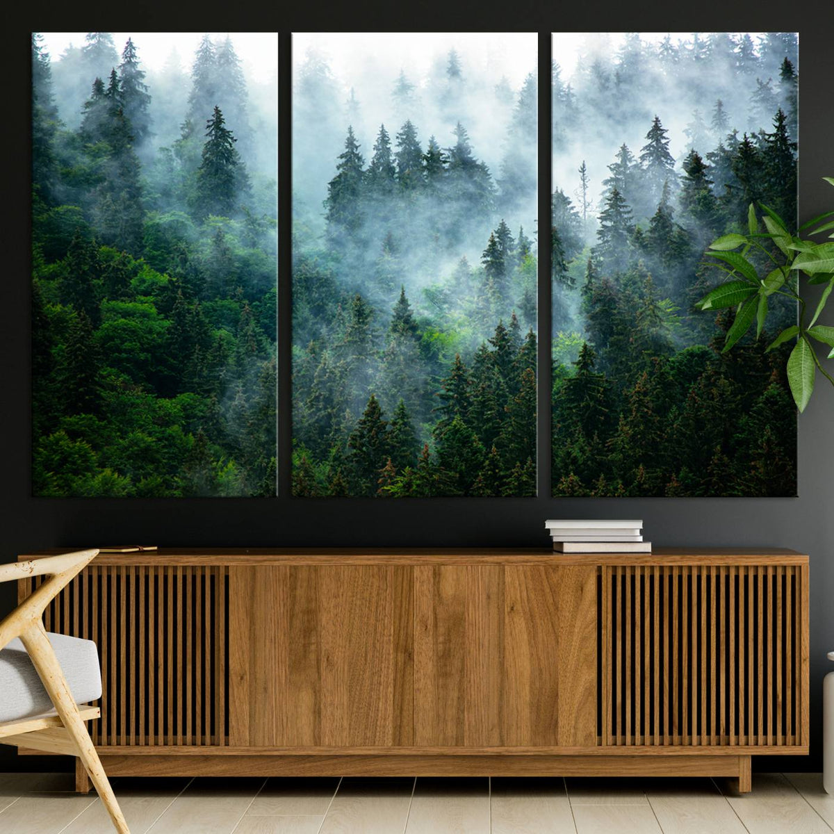 Misty Forest Wall Art Canvas Print – Framed Foggy Mountain