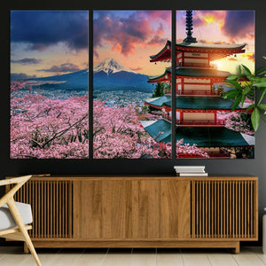 Mount Fuji Cherry Blossom Wall Art Canvas Print – Framed