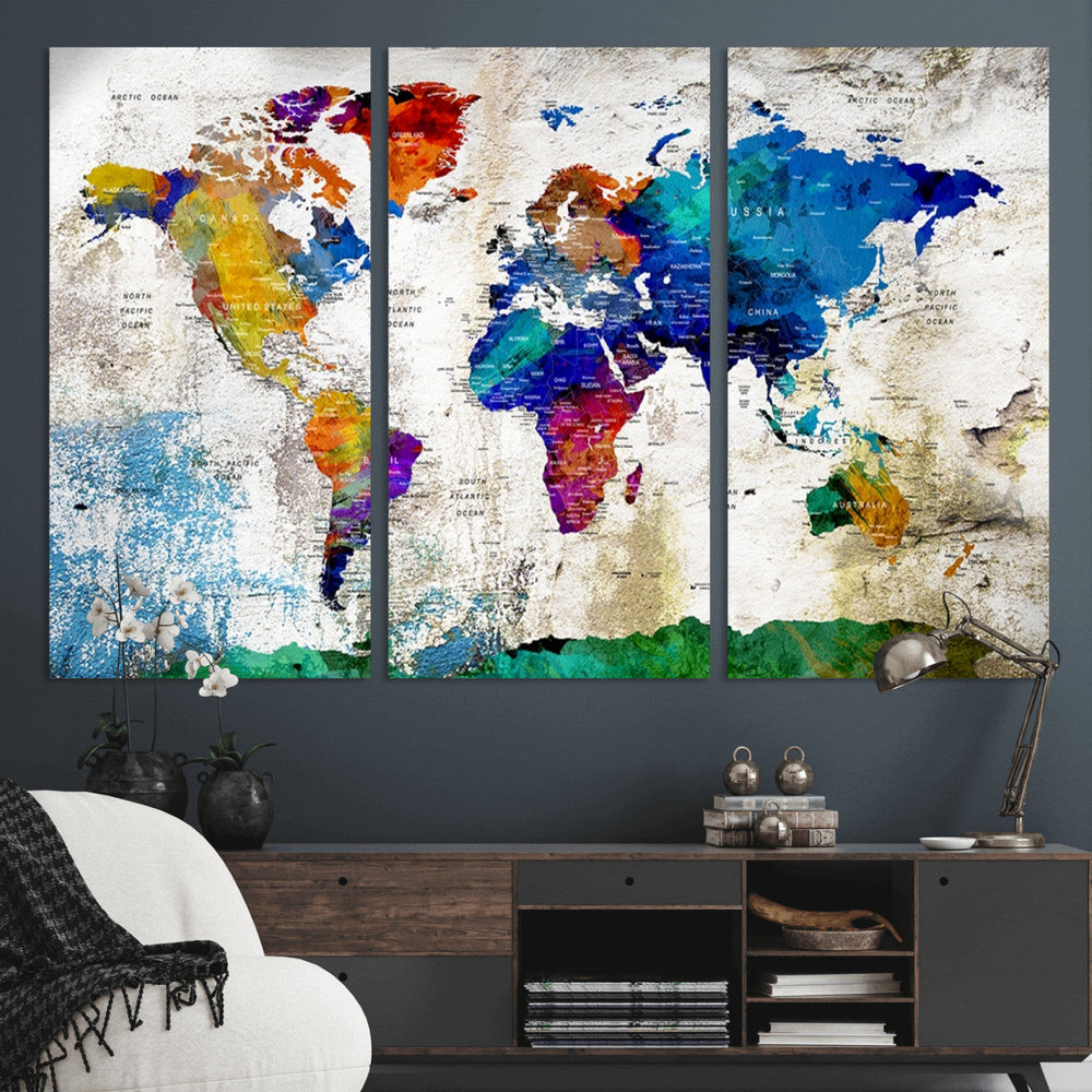 World Map Canvas Print – Framed Travel Map Wall Art for