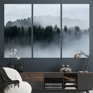 Autumn and Misty Trees in the Forest Wall Art Canvas Print,