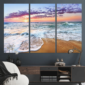 Coastal Sunset Art Beach Canvas Wall Art Print | Ocean Waves