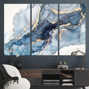 Blue Abstract Canvas Wall Art Print | Fluid Marble Effect Abstract Art