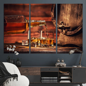Whiskey and Cigar Canvas Wall Art | 3 Panel Bar Room Decor