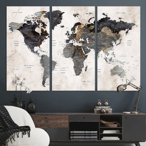 Abstract Map Printing - Modern World Map Canvas Wall Art for