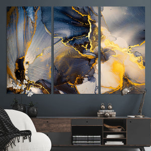 Large Abstract Wall Art Print -  Gold and Blue Abstract