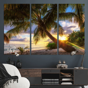 Tropical Island Sunset on the Beach Palms Wall Art Canvas