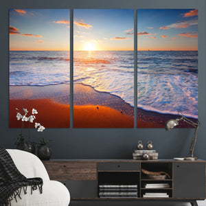 Tropical Ocean Sunset Wall Art Canvas Print, Golden Beach