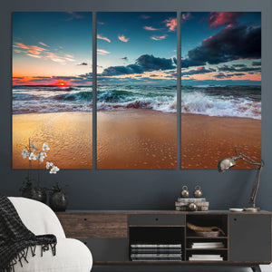 Sunset on Beach Wall Art Ocean Beach Canvas Print