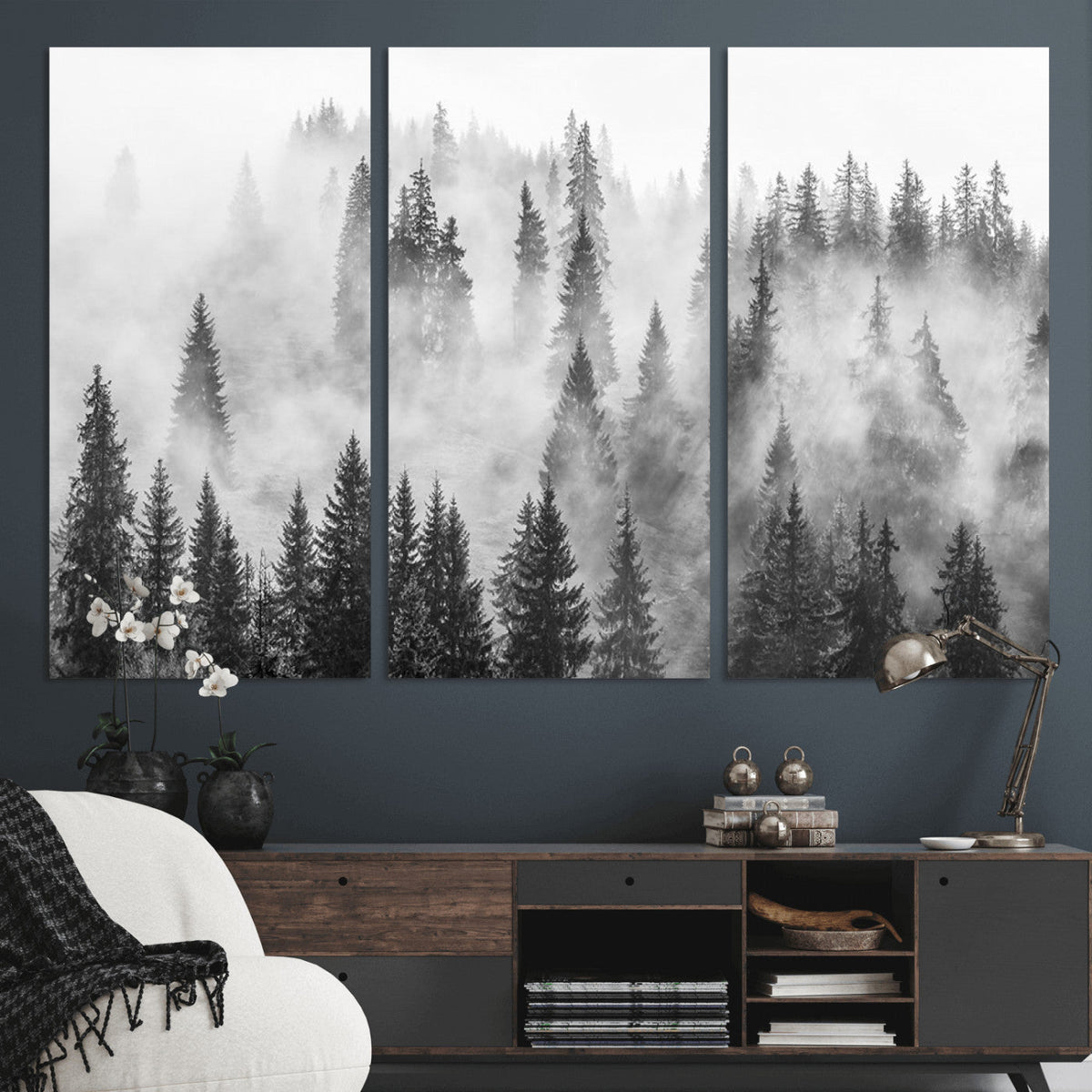 Forest Wall Art Print | Foggy Pine Forest Canvas Wall Art -