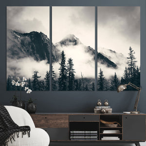 Large Foggy Mountain Forest Wall Art Canvas Print | Misty