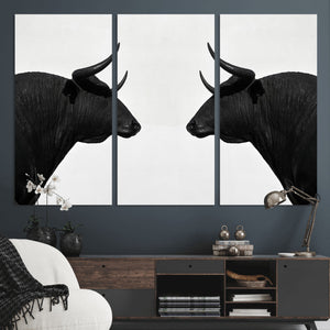 Spanish Bull Art - Framed Black and White Bull Canvas Print