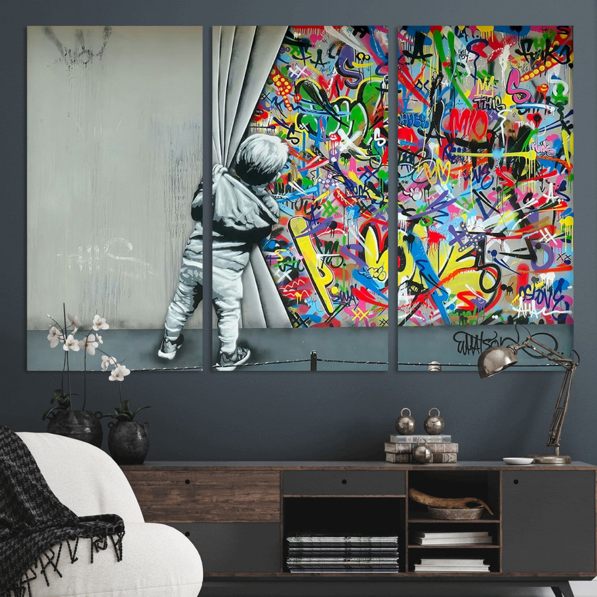 Banksy Colorful Street Graffiti Canvas Wall Art Print,
