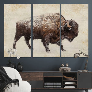 Buffalo Wall Art, Western Bison Canvas Print, Rustic Buffalo