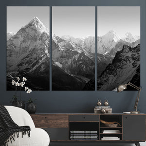 Everest Himalaya Mountain Peaks Black & White Triptych