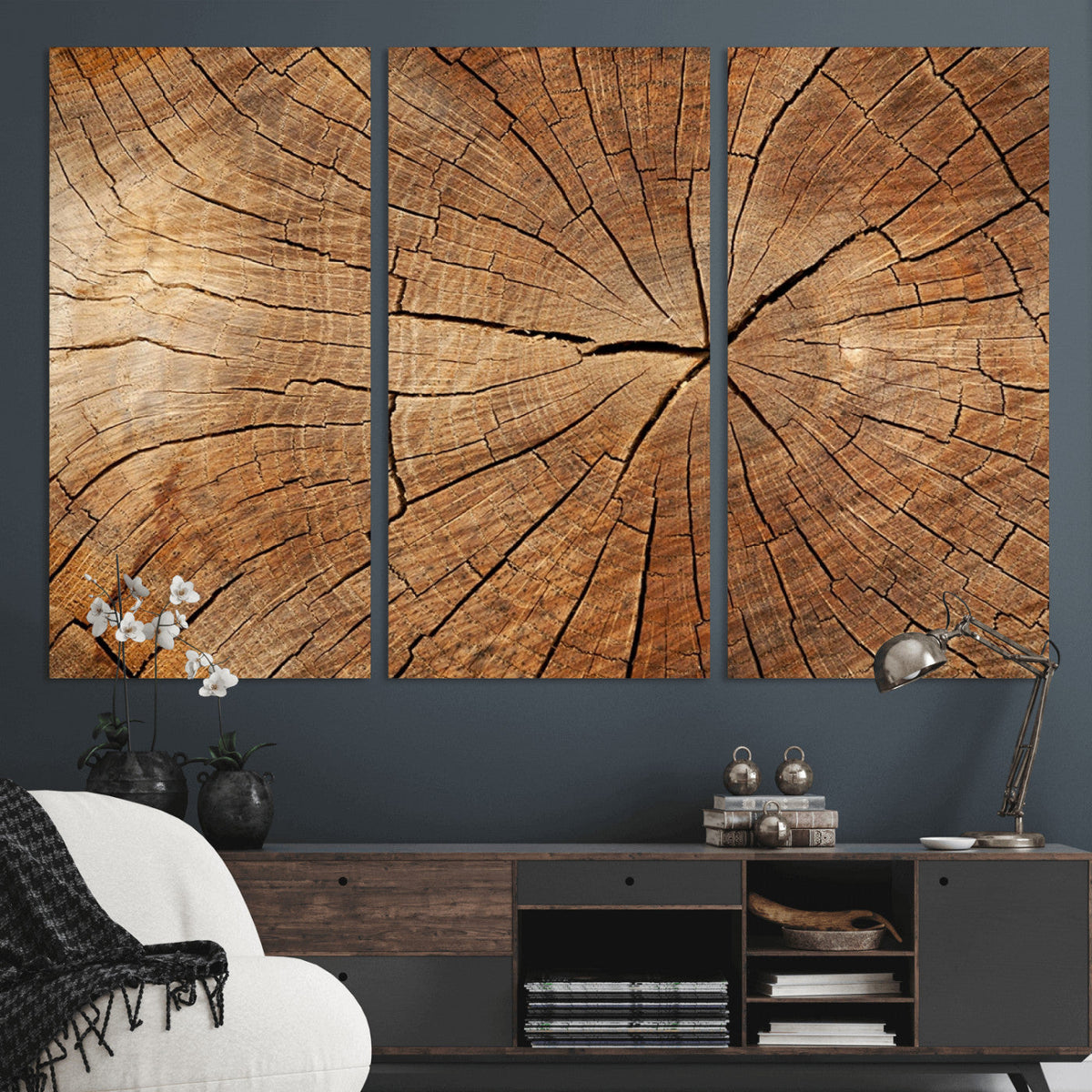 Tree Ring Canvas Art, Rustic Wood Grain Wall Art, Tree Slice