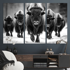 American Bison Art | Buffalo Herd Wall Art Canvas Print, BW