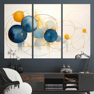 Geometric Blue Orange Abstract Wall Art Canvas, Geometric