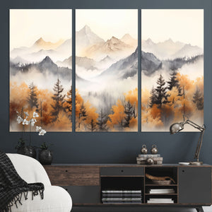 Abstract Mountain Wall Art | Misty Mountain Forest and