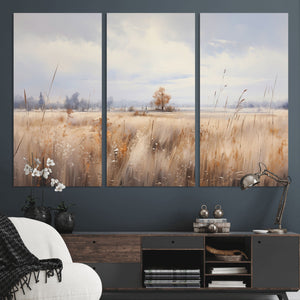 Golden Fields Wall Art Print Canvas – Serene Landscape of