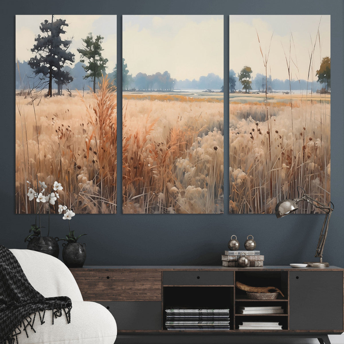 Golden Fields Canvas Wall Art Print – Serene Landscape of