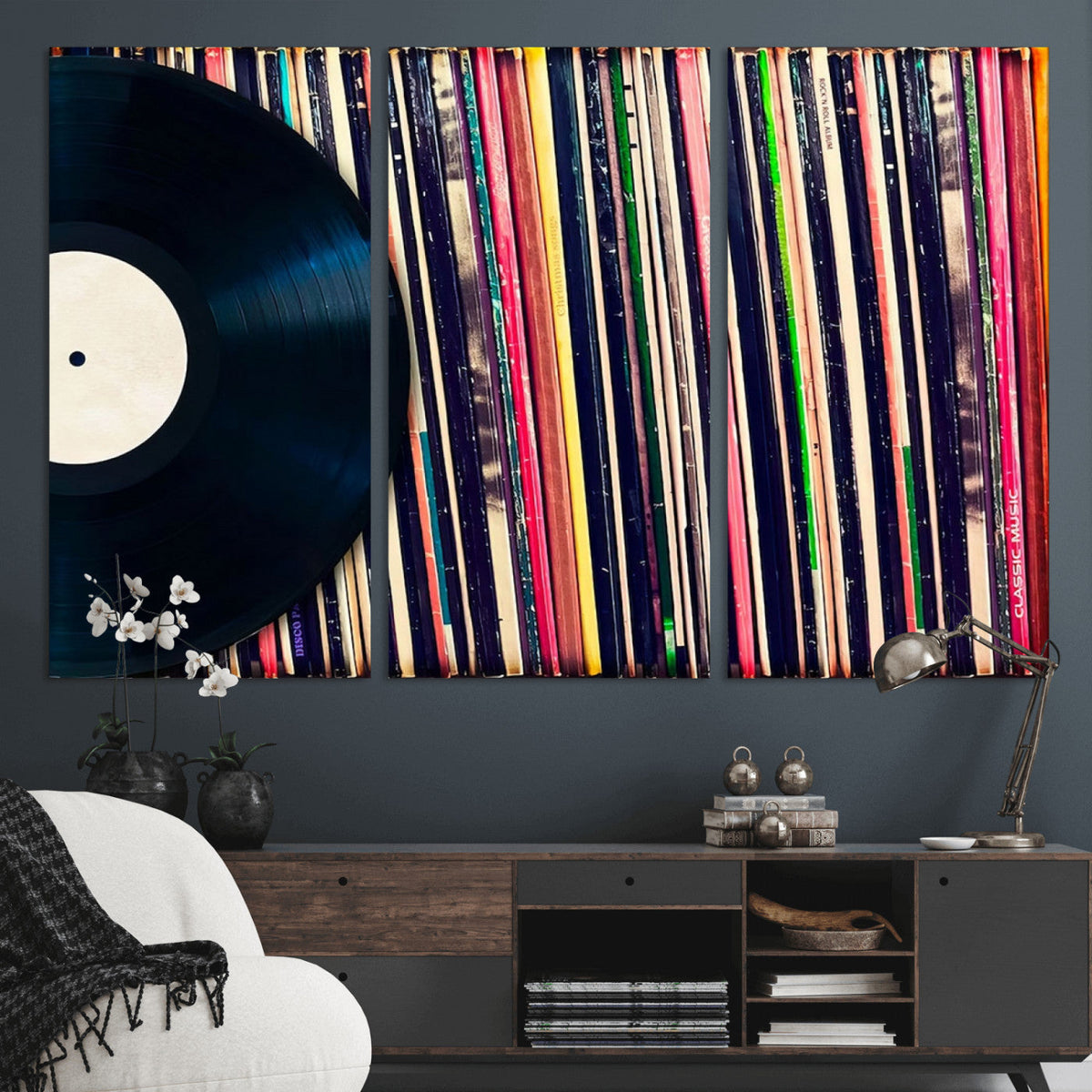 Vinyl Record and Album Collection Canvas Wall Art - Retro