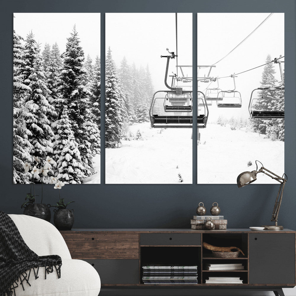 Ski Wall Art - Ski Lift Wall Art Canvas Print Snow Covered