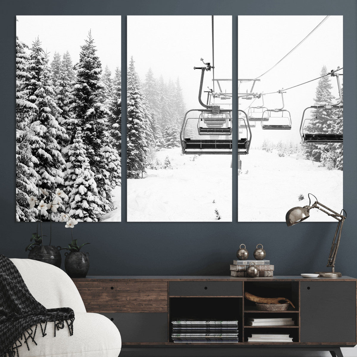 Ski Wall Art - Ski Lift Wall Art Canvas Print Snow Covered